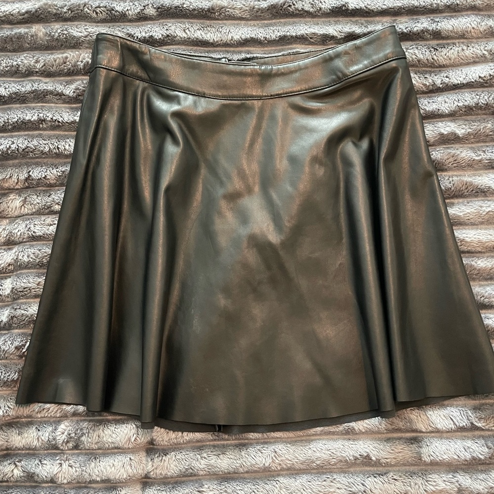 H&M Black Faux Leather Skater Skirt